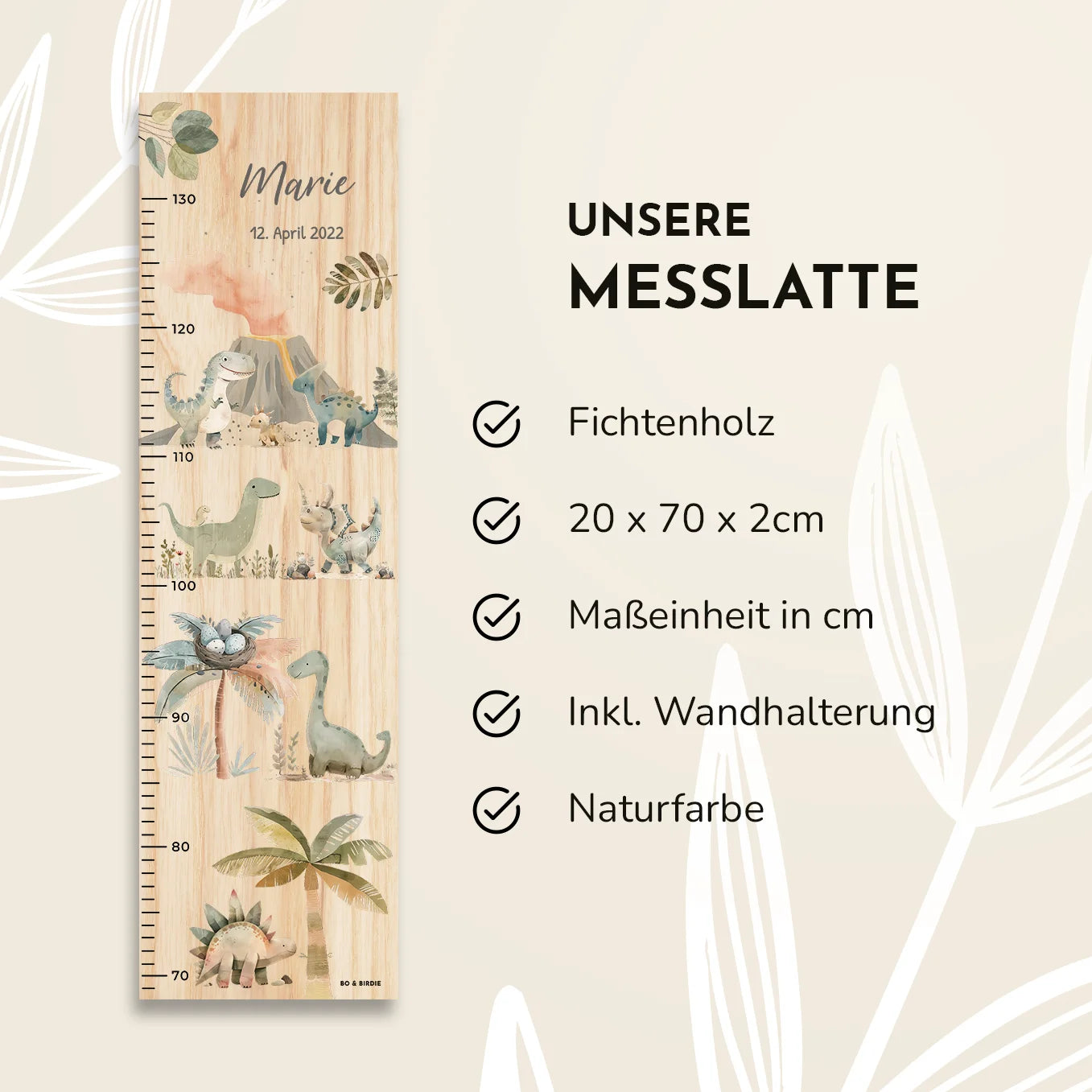 Personalisierte Messlatte "Boho Dinosaurs" Bo & Birdie