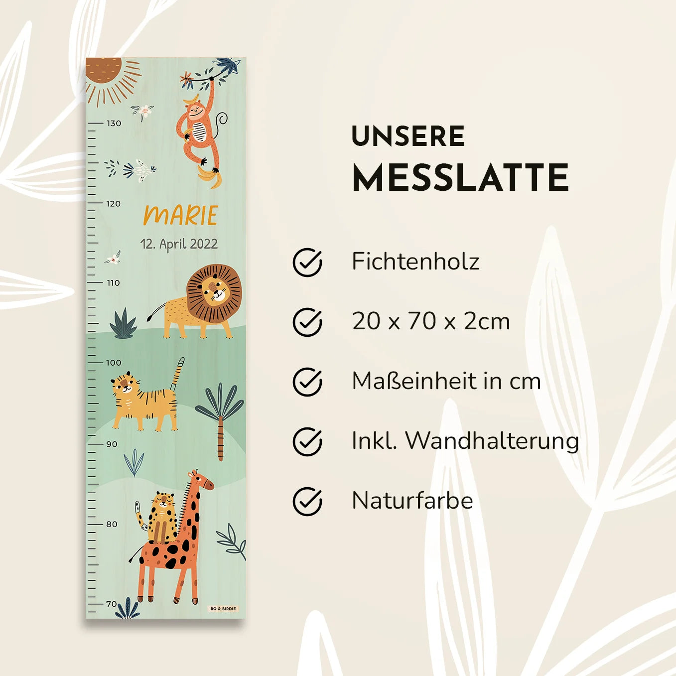 Personalisierte Messlatte "Wilde Safari" Bo & Birdie