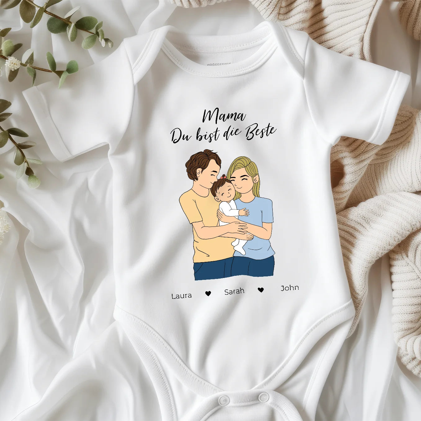 Personalisierter Babybody "Mama" Cartoon-Stil Bo & Birdie