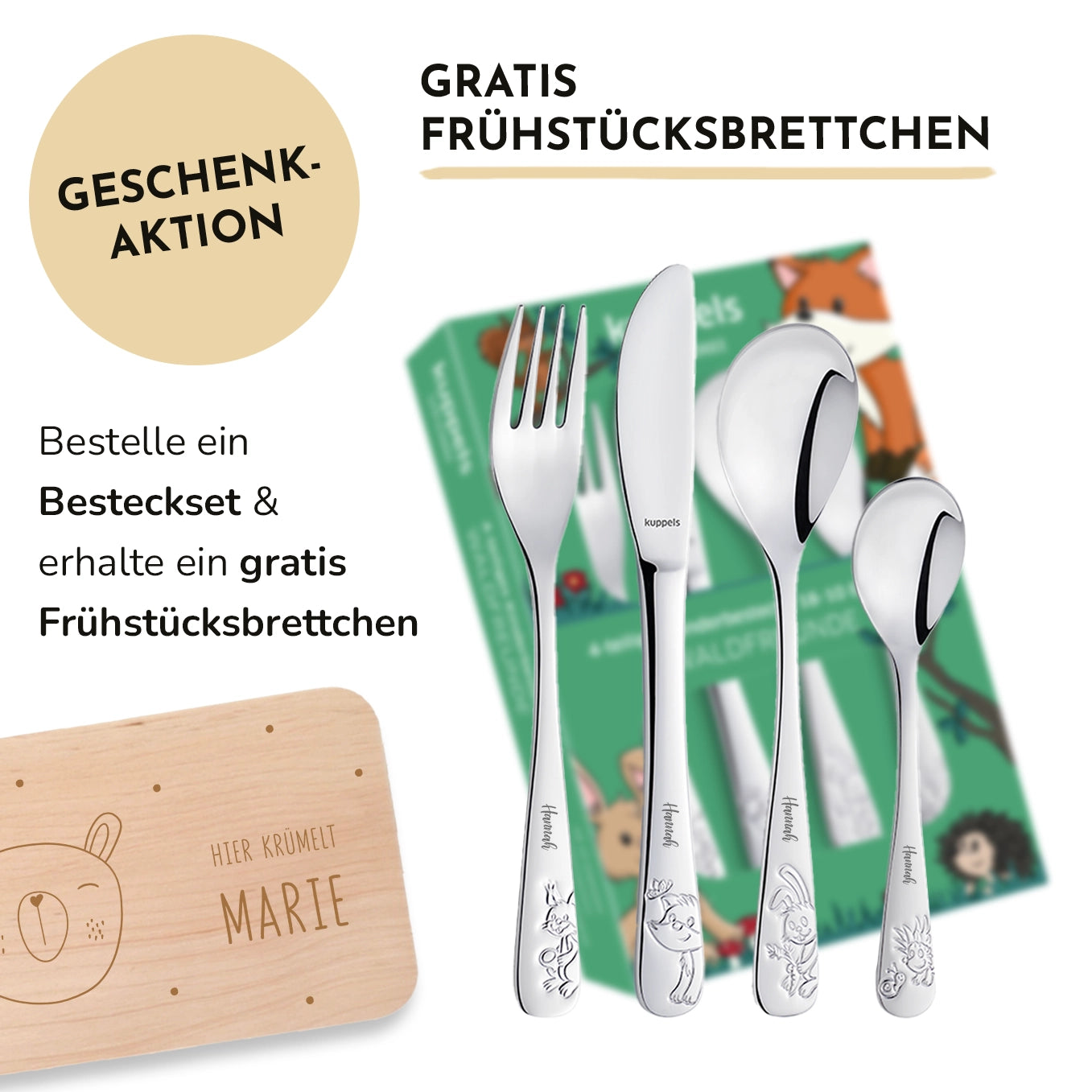 Personalisiertes Amefa Kinderbesteck "Waldtiere" Bo & Birdie