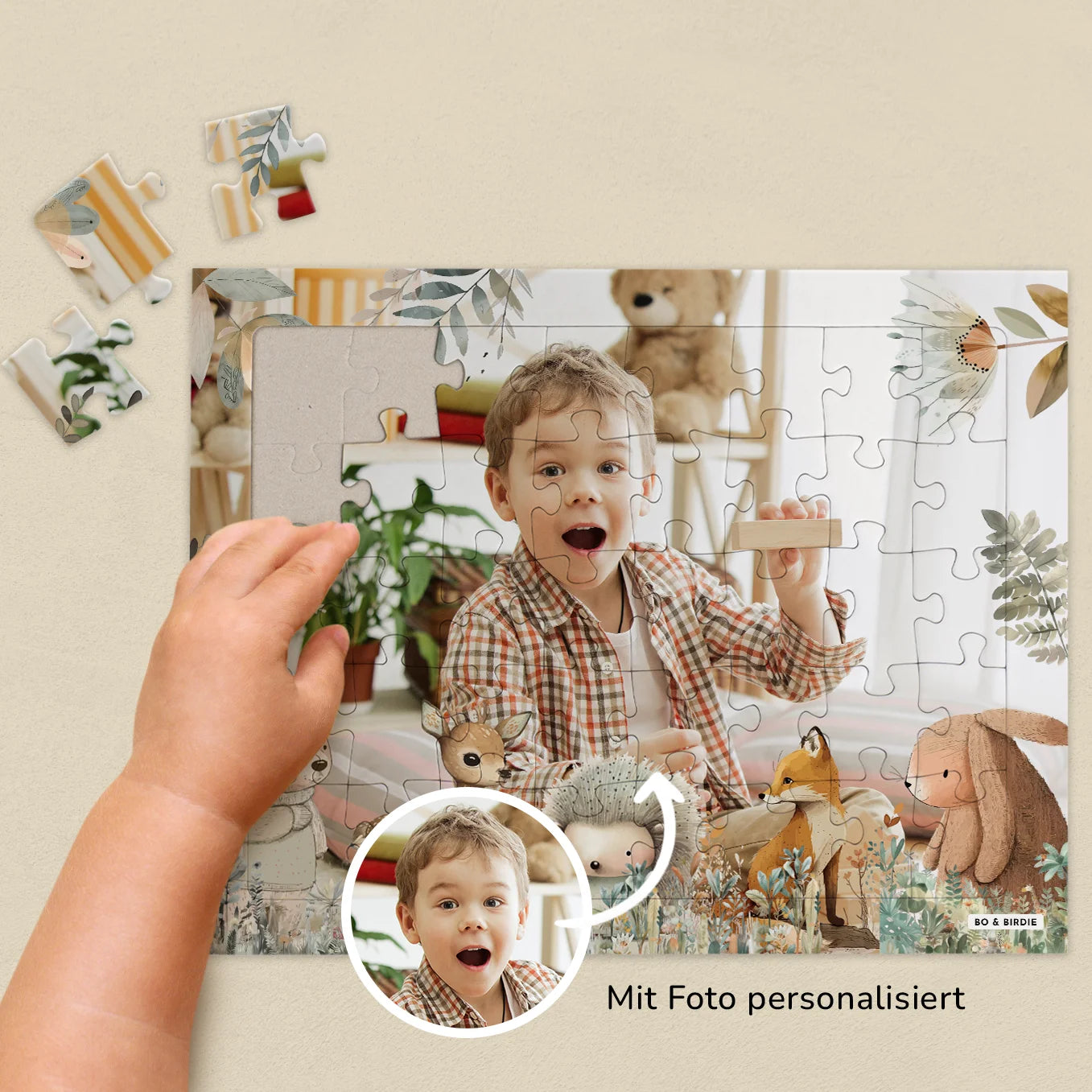 Personalisiertes Kinderpuzzle "Aquarell Tiere im Wald" - Bo & Birdie