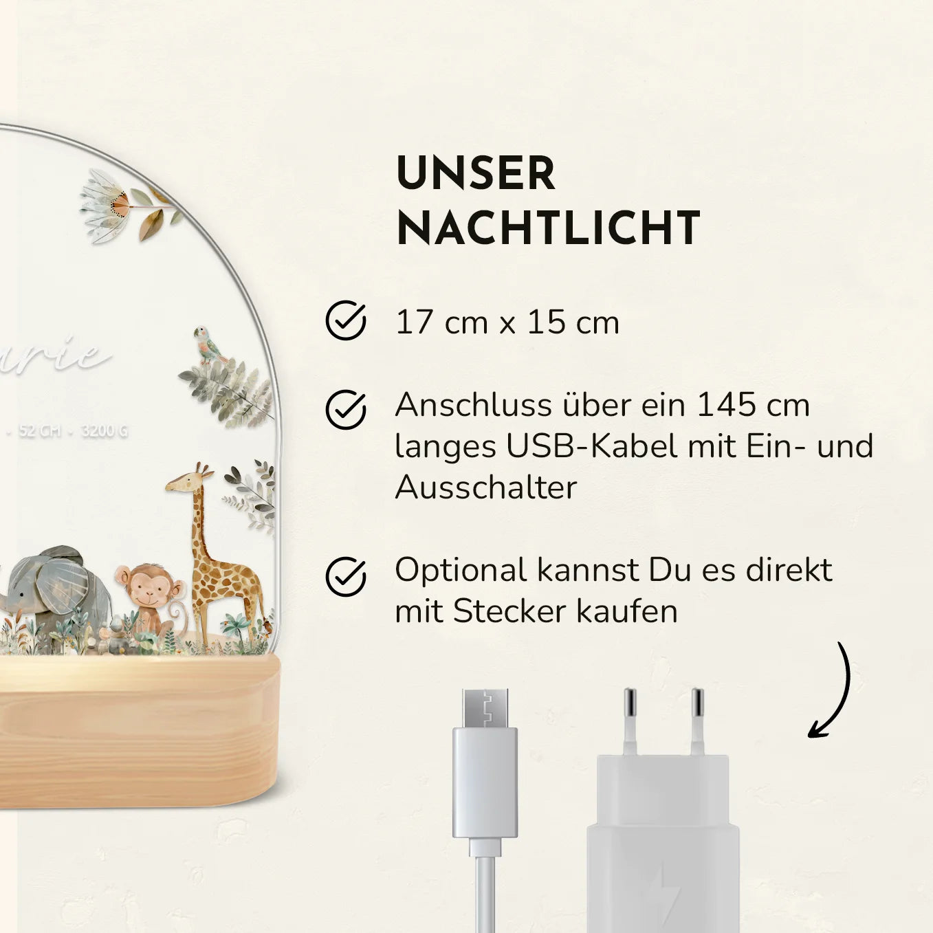 Personalisiertes Nachtlicht "Safari Tiere"