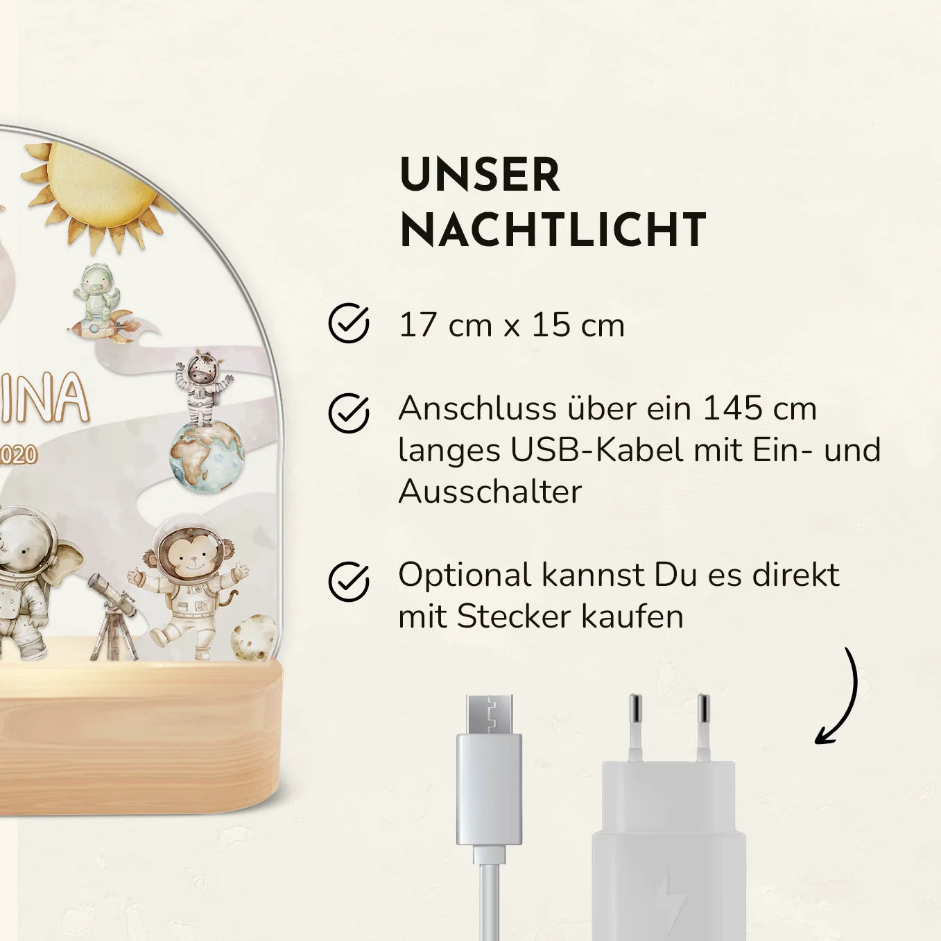 Personalisiertes Nachtlicht "Weltall Safari"