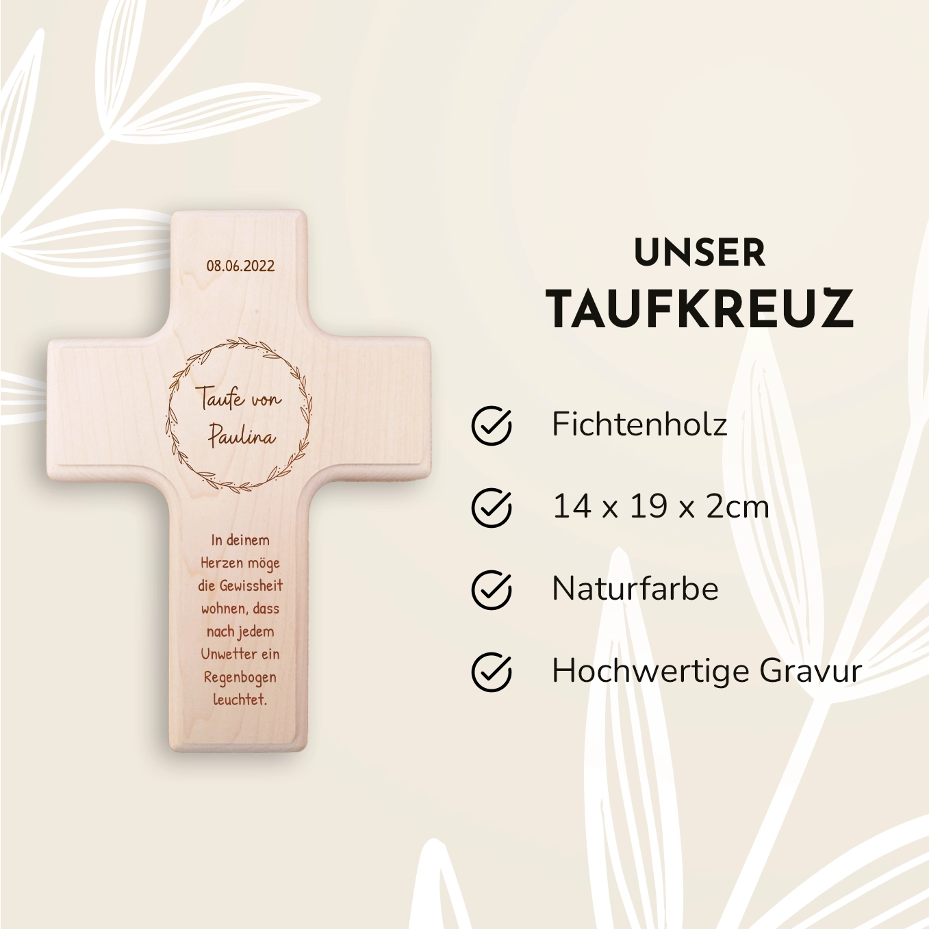 Personalisiertes Taufkreuz "Gravur" Bo & Birdie