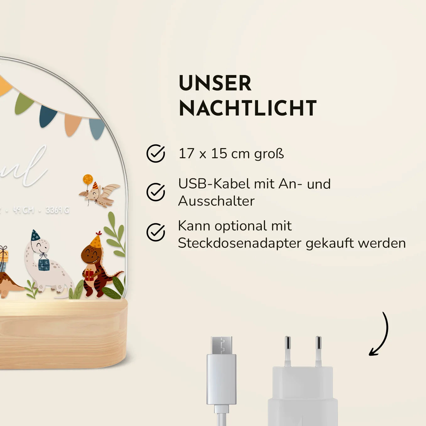 Personalisiertes Nachtlicht "Dino Party"