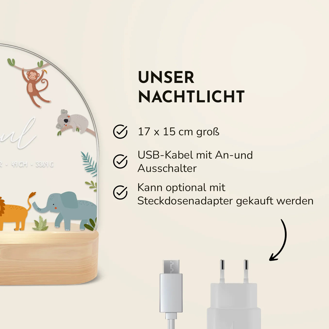 Personalisiertes Nachtlicht "Tiere im Dschungel"