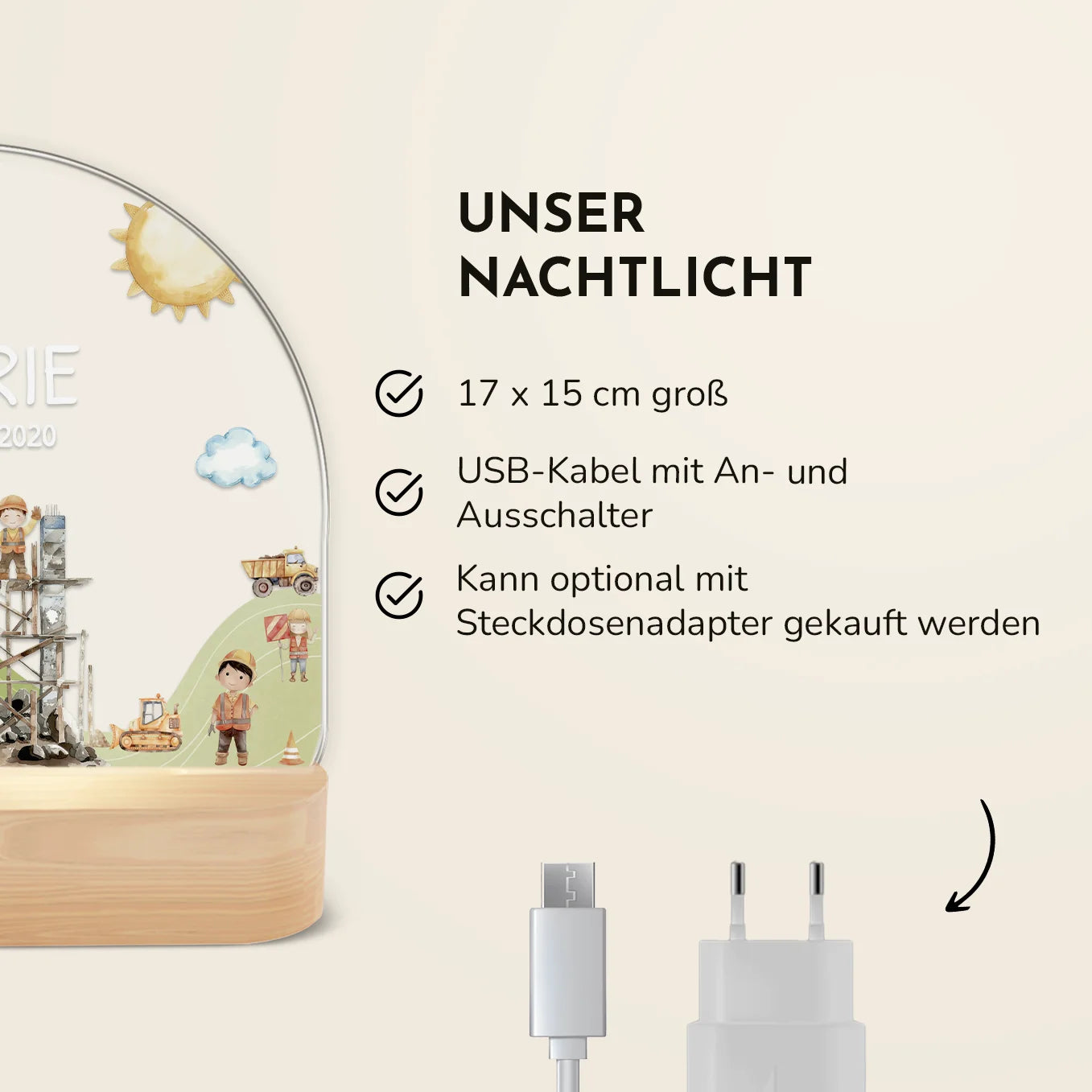 Personalisiertes Nachtlicht "Baustelle"