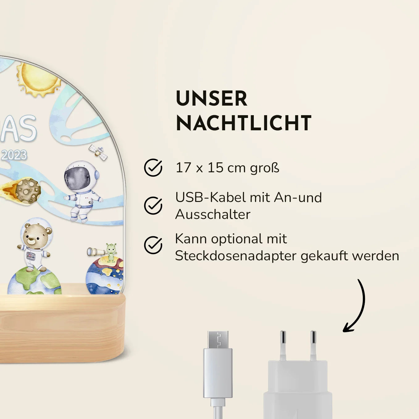 Personalisiertes Nachtlicht "Weltall Astronauten"