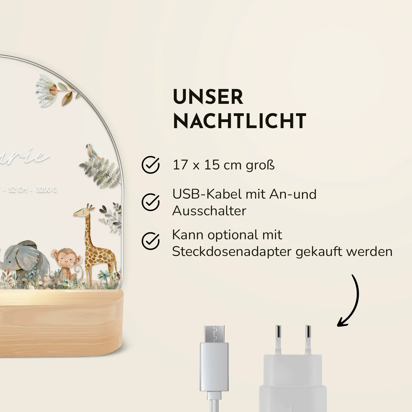 Personalisiertes Nachtlicht "Safari Tiere"