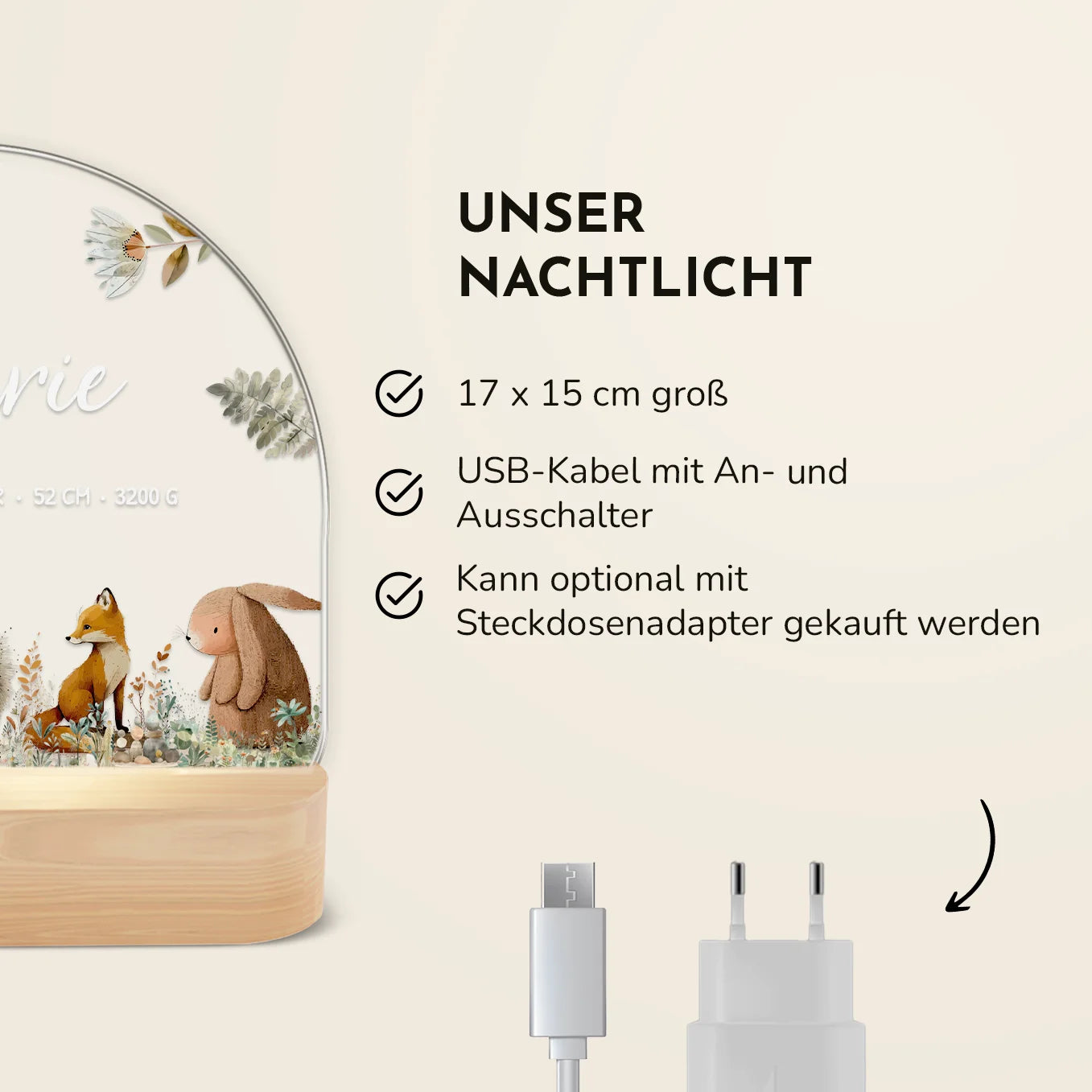 Personalisiertes Nachtlicht "Aquarell Tiere Wald"